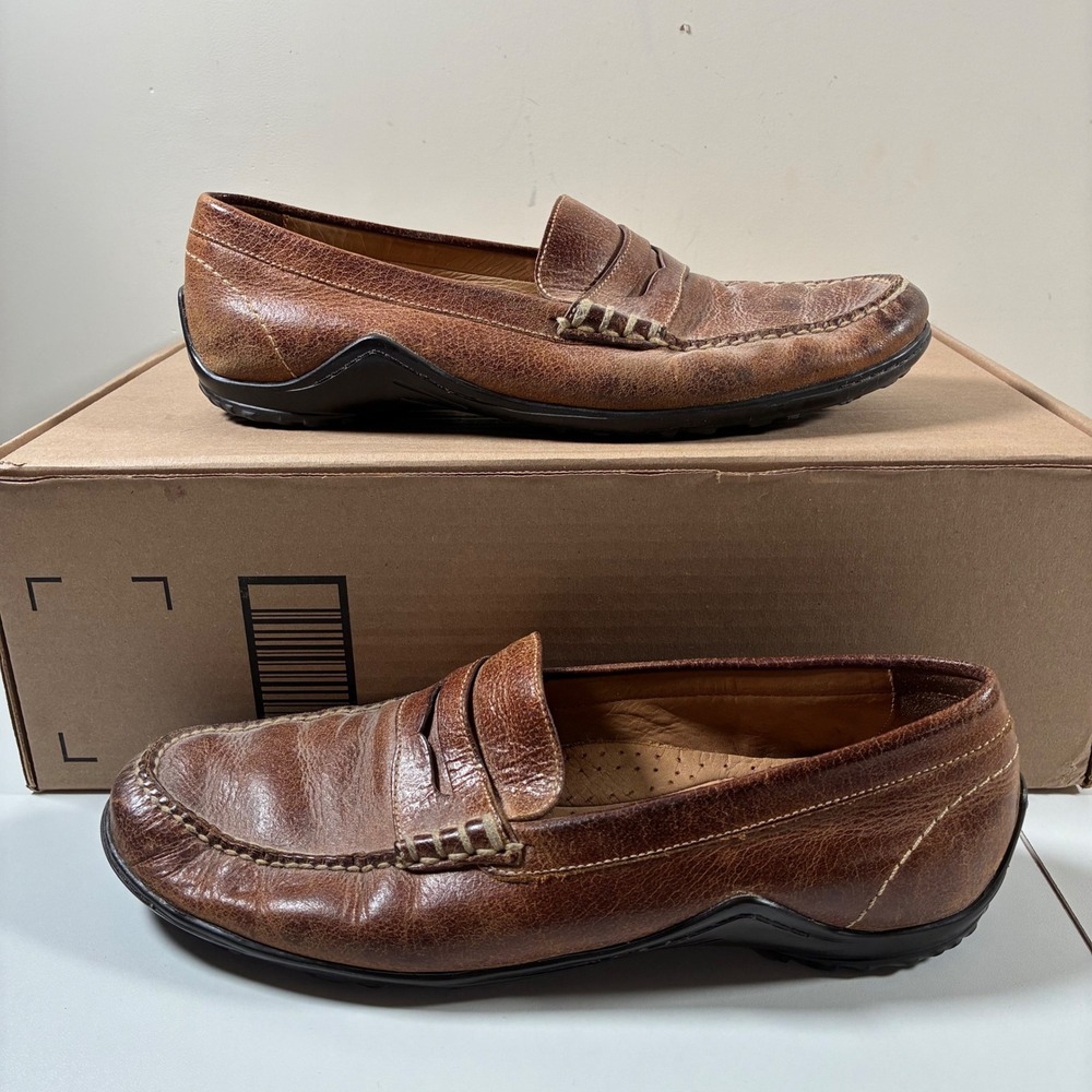 Martin Dingman Penny Loafers Mens 10.5 M Brown Leather Driving Mocs Vibram Sole